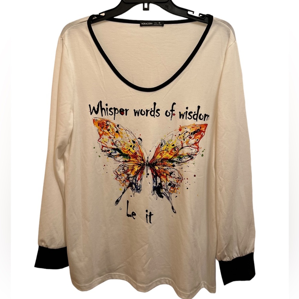 Noracora Butterfly “Whisper Words of Wisdom” Long Sleeve Top Size Medium NWOT